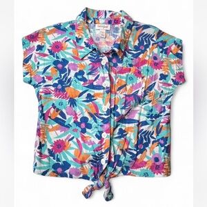 Cat & Jack Vibrant Tropical Floral Button Up Shirt